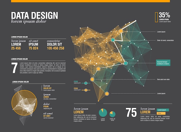 Infografía futurista. Estética de la información. Visualización gráfica de hilos de datos complejos. Gráfico de datos abstractos.