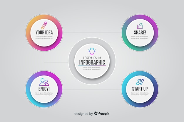 Infografía de gradiente con círculos conectados