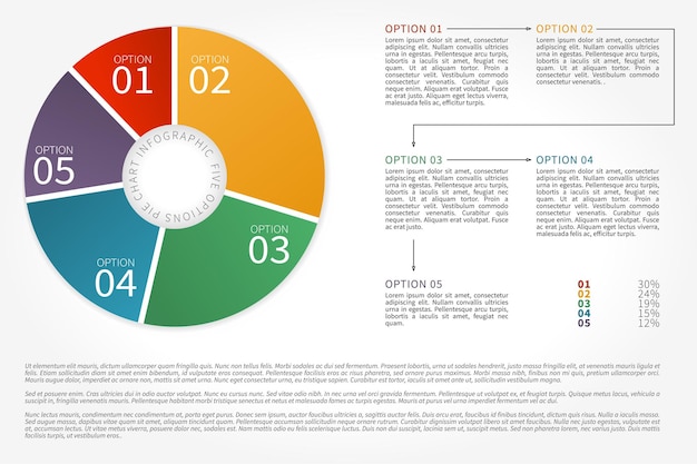 Infografía de gráfico circular de cinco opciones