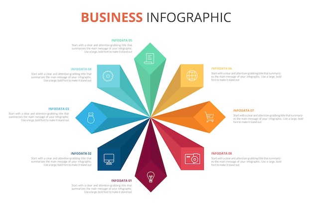 Infografía de gráfico de proceso empresarial con círculos de 8 pasos Elemento gráfico de flujo de trabajo corporativo circular