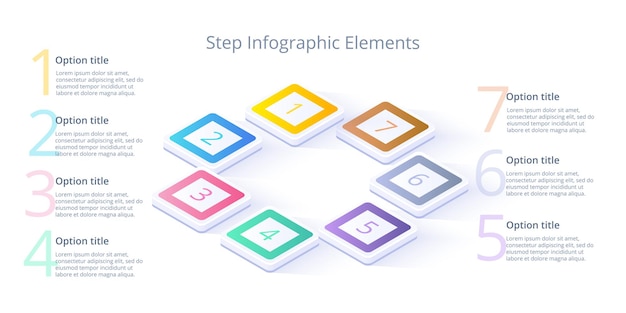 Infografía de gráfico de proceso empresarial con segmentos de 7 pasos
