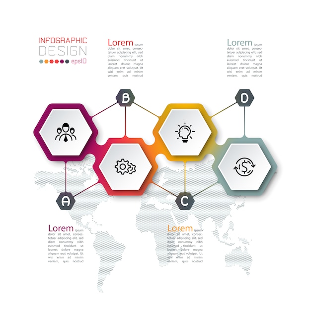 Infografía hexagonal. uso de plantillas de diseño moderno para infografías, 4 pasos.