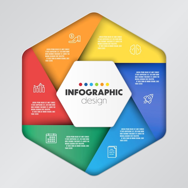 Vector infografía hexagonal vectorial plantilla de negocios colorida con 6 pasos plantilla para presentación