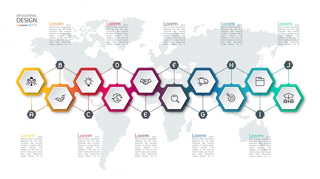 infografía con hexágonos en el mapa