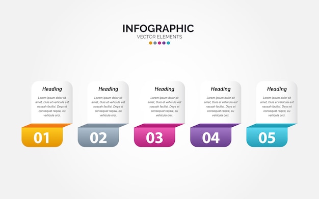 Infografía horizontal de 5 opciones o pasos