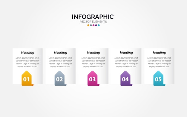 Infografía horizontal profesional de 5 opciones con procesos de icono de 5 opciones