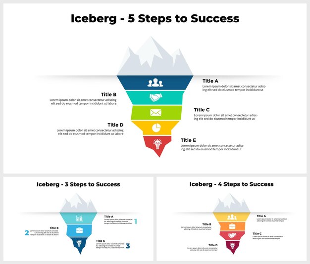 Infografía de iceberg pasos para el éxito plantilla de diapositivas de presentación empresa nueva