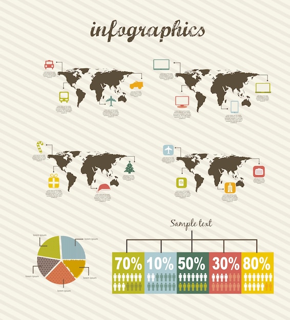 Infografía con iconos estilo vintage ilustración vectorial