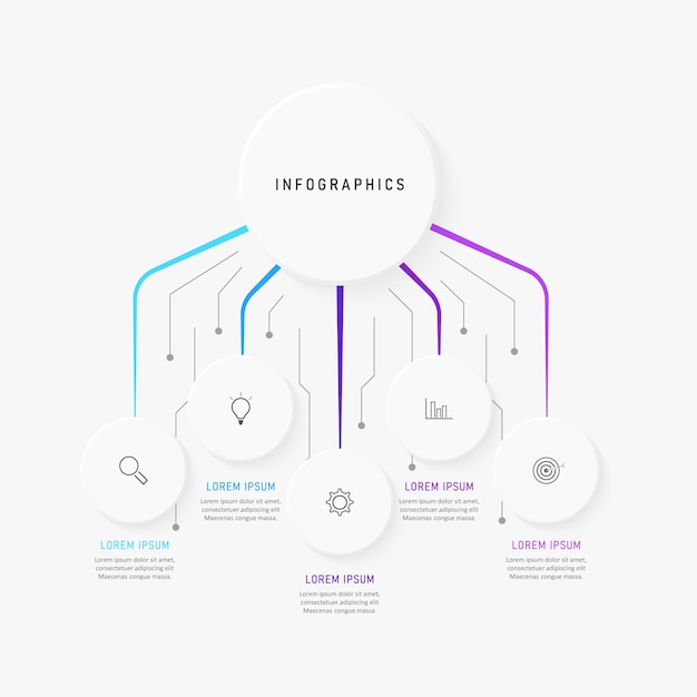 Infografía con iconos y opciones o pasos.