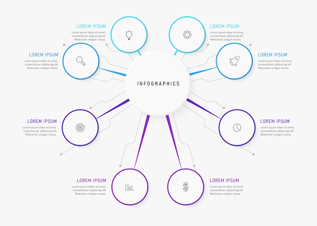 Infografía con iconos y opciones o pasos.