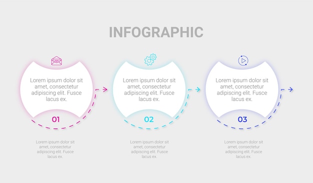 Infografía de información de datos Infografía moderna 3 pasos Concepto de negocio moderno Diseño colorido creativo