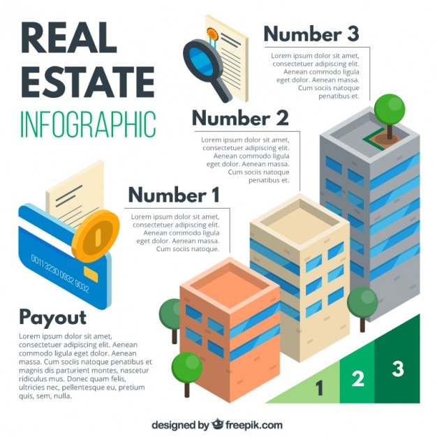 Vector infografía de inmobiliaria con edificios