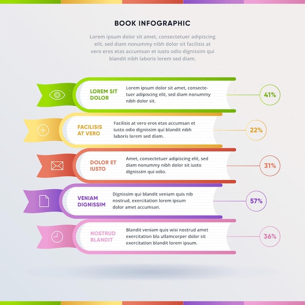 Infografía de libro de diseño plano creativo.