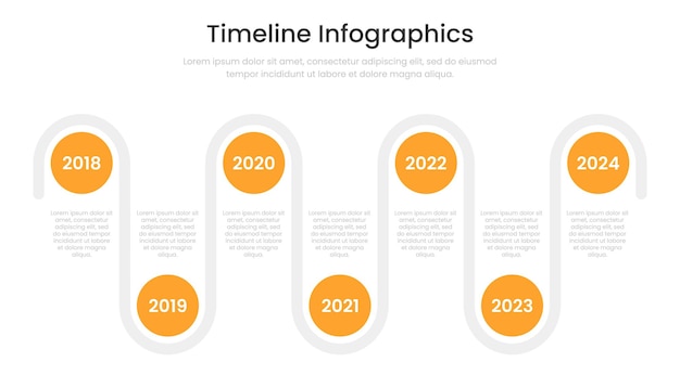 Vector infografía de línea de tiempo con 7 pasos para la presentación de negocios