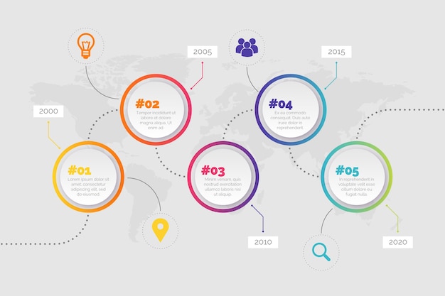 Infografía de línea de tiempo de botones circulares