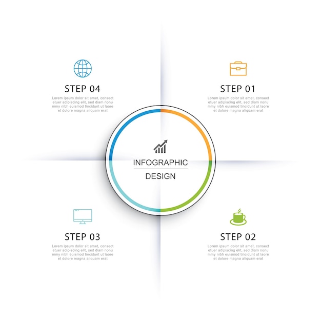 Infografía línea de tiempo del círculo con plantilla de datos de 4 números Ilustración vectorial fondo abstracto