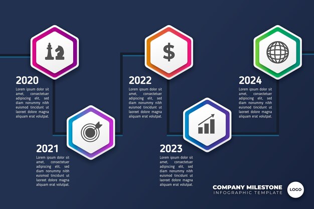 Infografía de línea de tiempo de color degradado