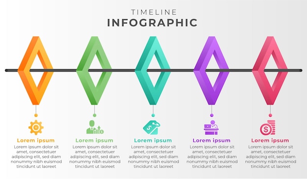 Vector infografía de línea de tiempo creativa y colorida con cinco opciones