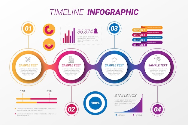 Infografía de línea de tiempo degradado colorido