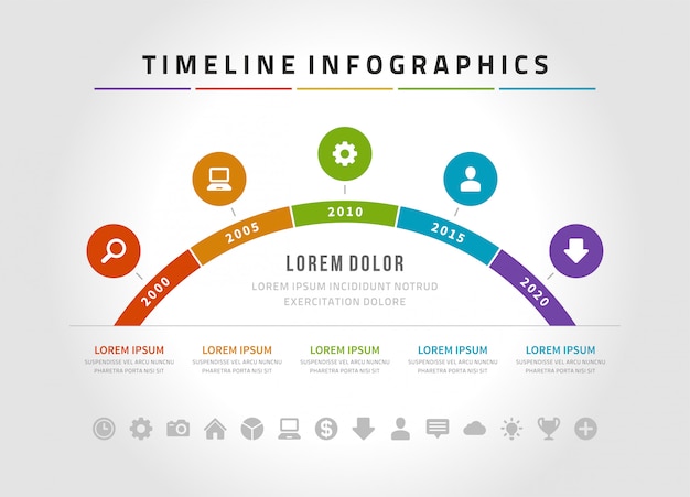Infografía de línea de tiempo y los iconos vector plantilla de diseño.