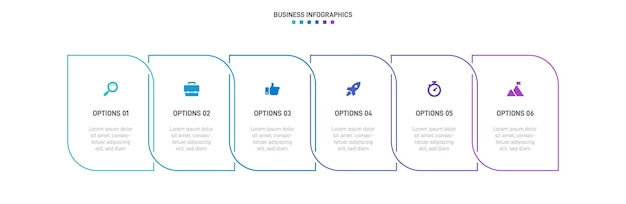 Infografía de línea de tiempo con infochart plantilla de presentación moderna con 6 spets para procesos comerciales