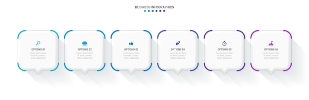 Infografía de línea de tiempo con infochart Plantilla de presentación moderna con 6 spets para procesos de negocio