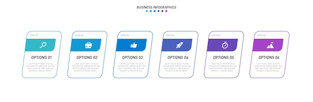 Infografía de línea de tiempo con infochart Plantilla de presentación moderna con 6 spets para procesos de negocio