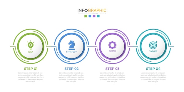 Infografía de línea de tiempo con infograma Moderna plantilla de presentación con 4 pasos para negocios