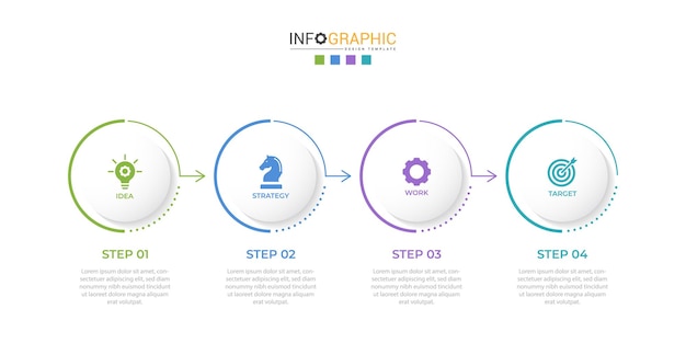 Infografía de línea de tiempo con infograma Moderna plantilla de presentación con 4 puntos para negocios
