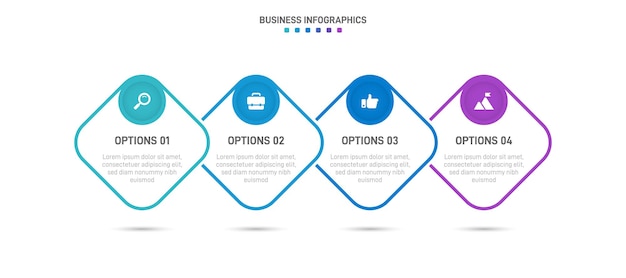 Vector infografía de línea de tiempo con infograma moderna plantilla de presentación con 4 puntos para el proceso de negocio