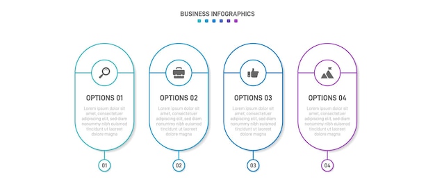 Vector infografía de línea de tiempo con infograma moderna plantilla de presentación con 4 puntos para el proceso de negocio