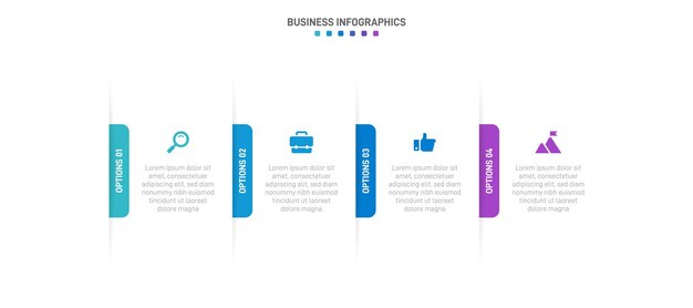 Vector infografía de línea de tiempo con infograma moderna plantilla de presentación con 4 puntos para el proceso de negocio