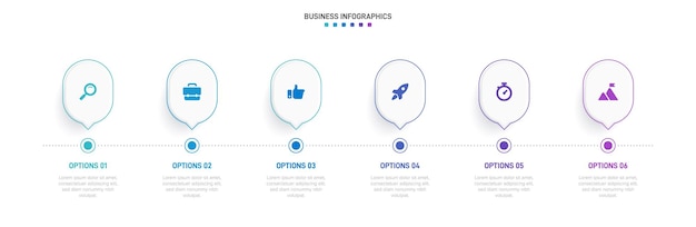 Infografía de línea de tiempo con infograma moderna plantilla de presentación con 6 puntos para el proceso de negocio