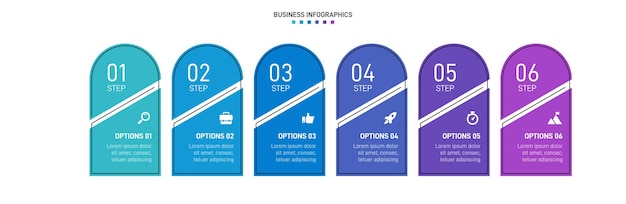 Vector infografía de línea de tiempo con infograma moderna plantilla de presentación con 6 puntos para el proceso de negocio