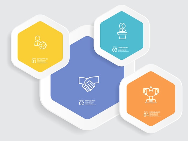 infografía de línea de tiempo de pasos horizontales hexagonales