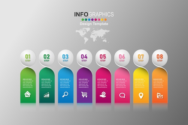 Infografía de línea de tiempo de proceso empresarial 8 pasos.