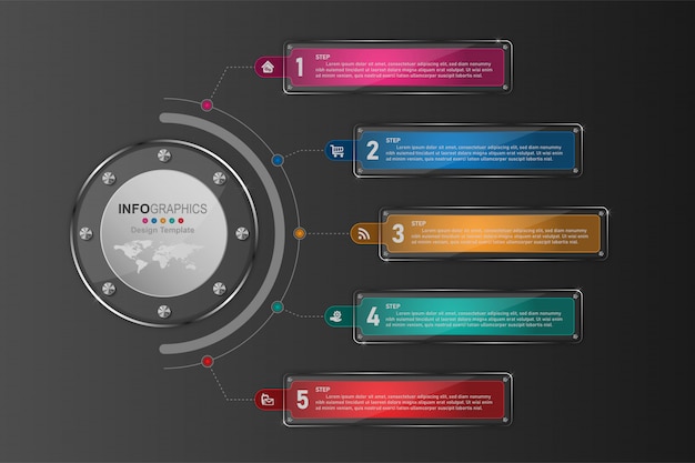 Infografía de línea de tiempo de proceso de negocio 5 pasos.