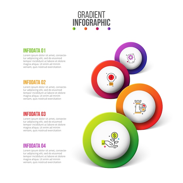 Infografía de línea de tiempo de vector con círculos. plantilla de presentación con 4 pasos.