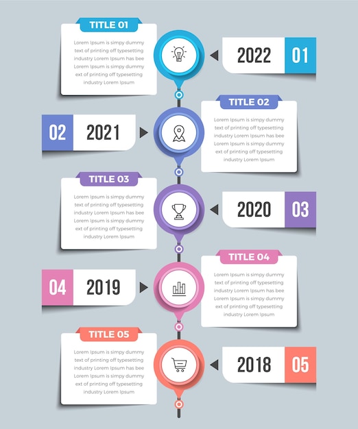 Infografía de línea de tiempo vertical moderna con 05 pasos