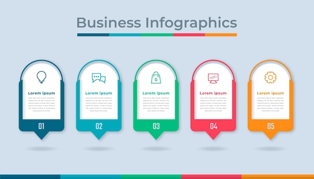 Infografía de línea de tiempo Visualización de datos comerciales Gráfico de diagrama de proceso con opciones de pasos