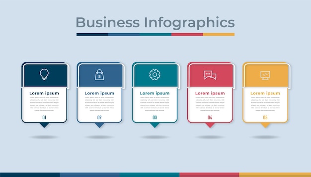 Infografía de línea de tiempo Visualización de datos comerciales Gráfico de diagrama de proceso con opciones de pasos