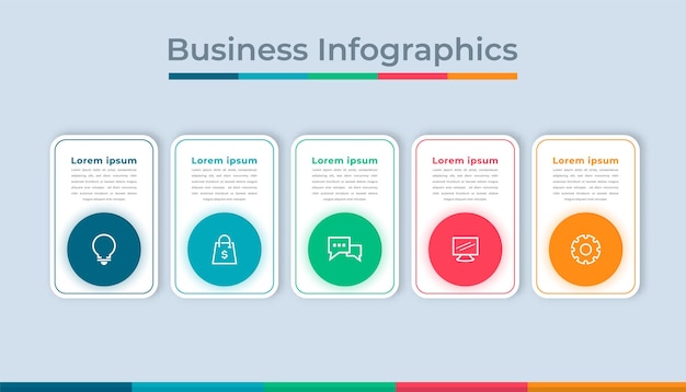 Infografía de línea de tiempo Visualización de datos comerciales Gráfico de diagrama de proceso con opciones de pasos