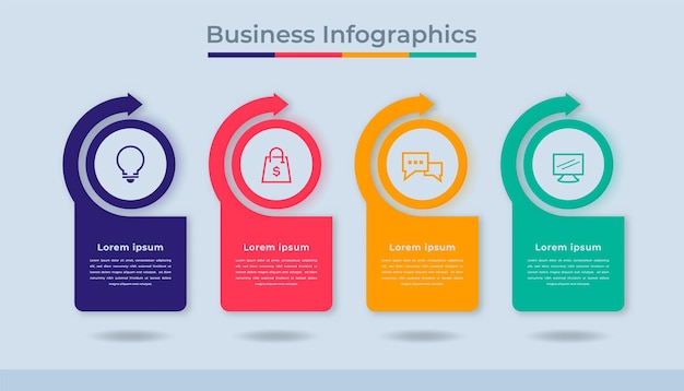 Infografía de línea de tiempo Visualización de datos comerciales Gráfico de diagrama de proceso con opciones de pasos