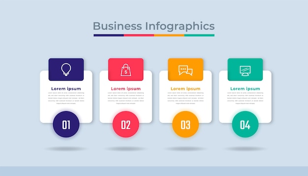 Infografía de línea de tiempo Visualización de datos comerciales Gráfico de diagrama de proceso con opciones de pasos
