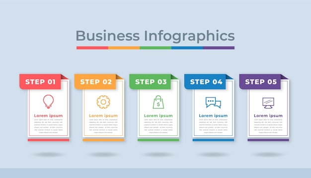 Infografía de línea de tiempo Visualización de datos comerciales Gráfico de diagrama de proceso con opciones de pasos