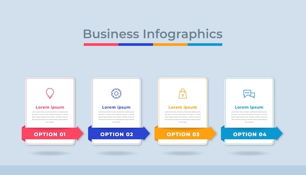 Infografía de línea de tiempo Visualización de datos comerciales Gráfico de diagrama de proceso con opciones de pasos