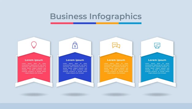 Infografía de línea de tiempo Visualización de datos comerciales Gráfico de diagrama de proceso con opciones de pasos