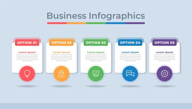 Infografía de línea de tiempo Visualización de datos comerciales Gráfico de diagrama de proceso con opciones de pasos