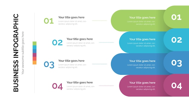 Vector infografía de lista de negocios con cuatro listas adecuada para plantilla de presentación con relación de aspecto 16x9