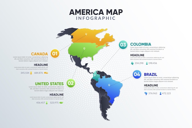 Vector infografía de mapa de américa degradado